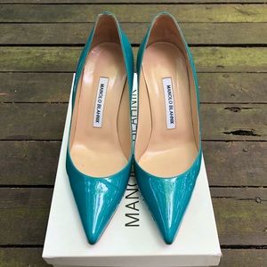 Manolo Blahnik Turquoise Patent Leather Heels!